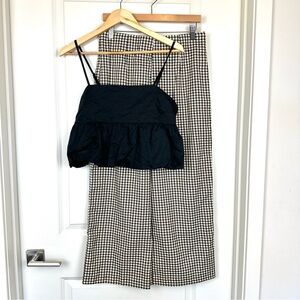 DR2 Black & Brown Plaid Wide Leg Crop Pant side zip Large